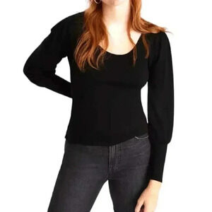 Madewell Black Puff-Sleeve Scoopneck Knit Top